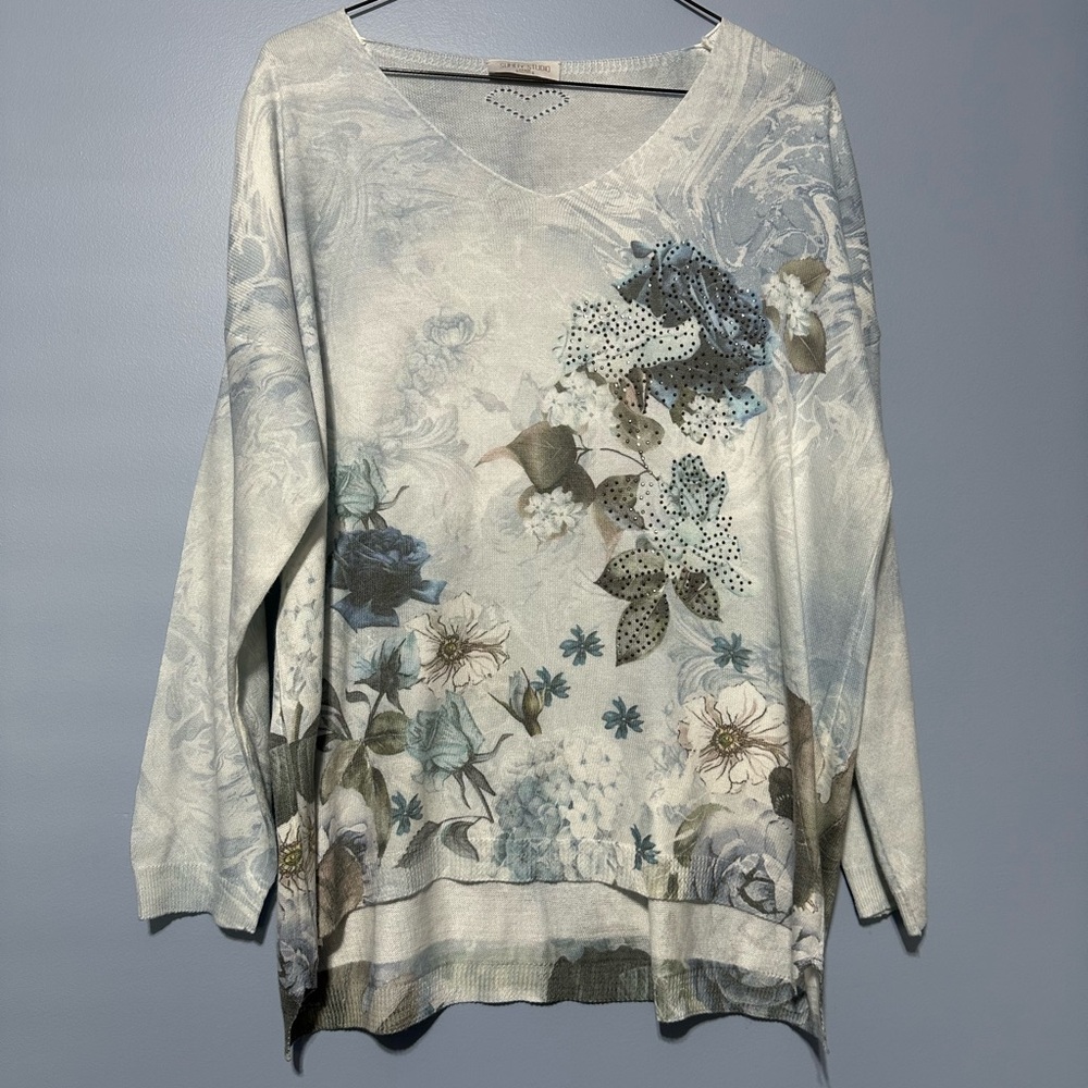 Sunny Studio Paris Floral V-Neck Sweater